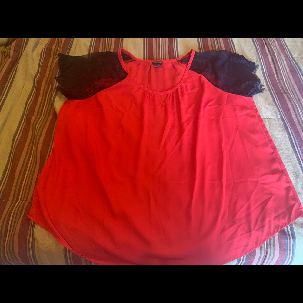 Red with black lace top